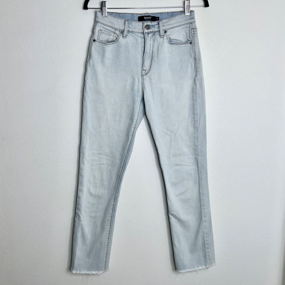Hudson Holly Straight Leg High Rise Crop Jeans Size 26 Women Light Wash Frayed